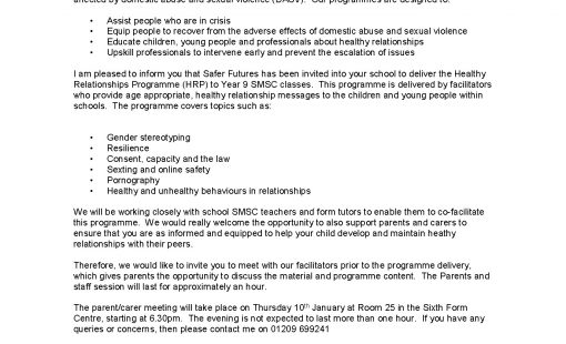 Barnardo's Letter To Parents KS3